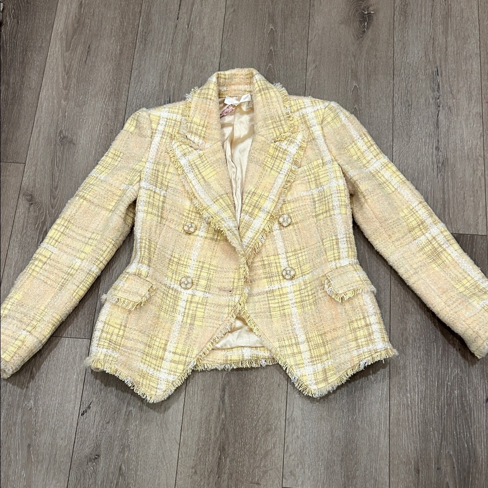 Chic Yellow Plaid Women's Blazer